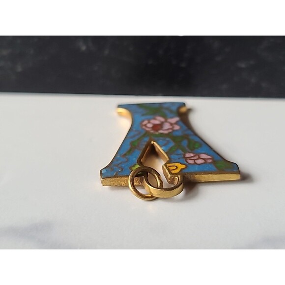 Cloisonne Floral Letter Y Shaped Pendant Vintage - Picture 5 of 10